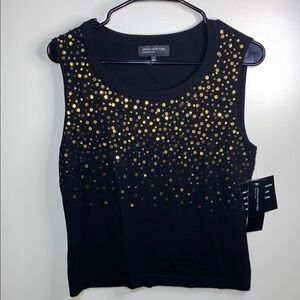 Jones New York Black Gold Embellished Crop Tank